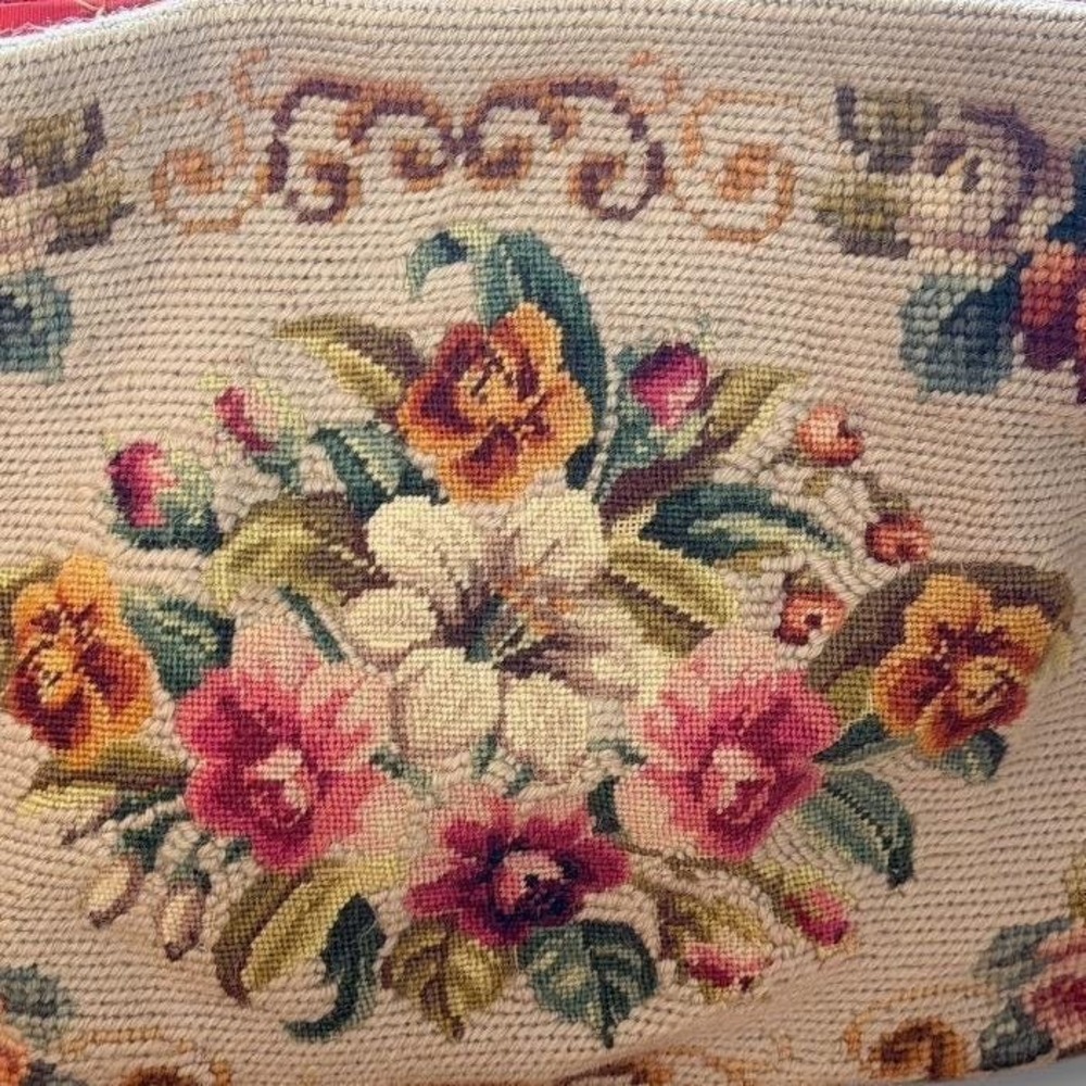 Vintage Handmade Floral Needlepoint Clutch Bag Evening Handbag